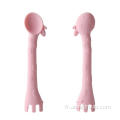 Ensemble de vaisselle de fourche à cuillère à cuillère en silicone baby girafe